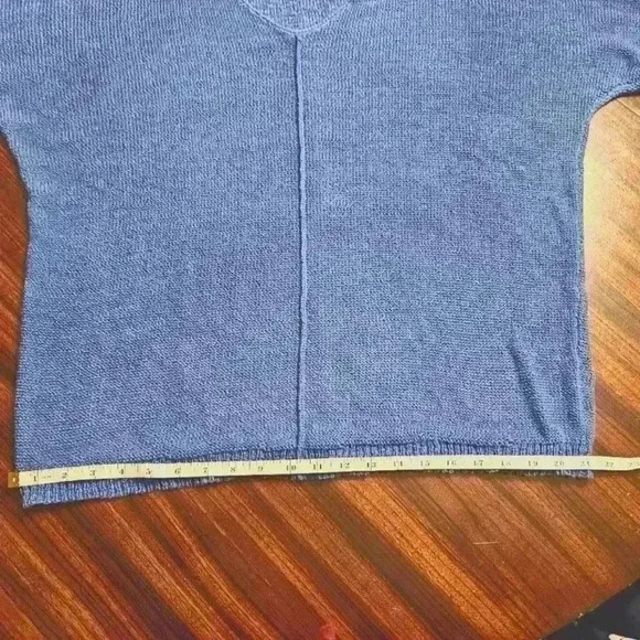 Eloquii Blue Crochet Knit V-neck 3/4 Sleeve Cotton Blend Sweater Size 18/20 EUC - Picture 9 of 11